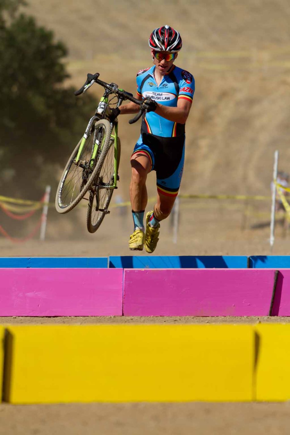 Team Rambuski Law Racer Keith Hillier and the Painted Plank-Barriers at San Jose Cougar (NCCX/SuprePro Racing)